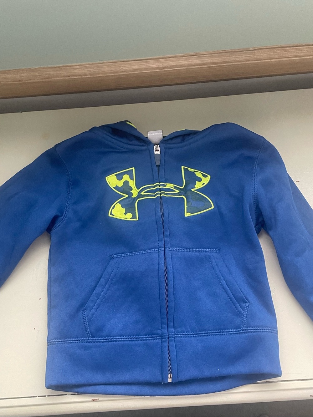 Under Armour Kids Blue Zip-Up Hoodie with Neon Yellow Logo